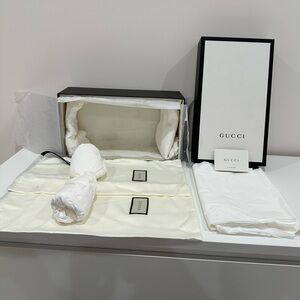 Gucci white&black shoe box with 2 dust bags, tissue/shoe stuffing papers & card